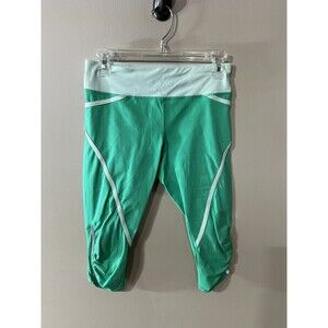 Lululemon Women 26 Waist Capri Leggings Green Ruched Compression